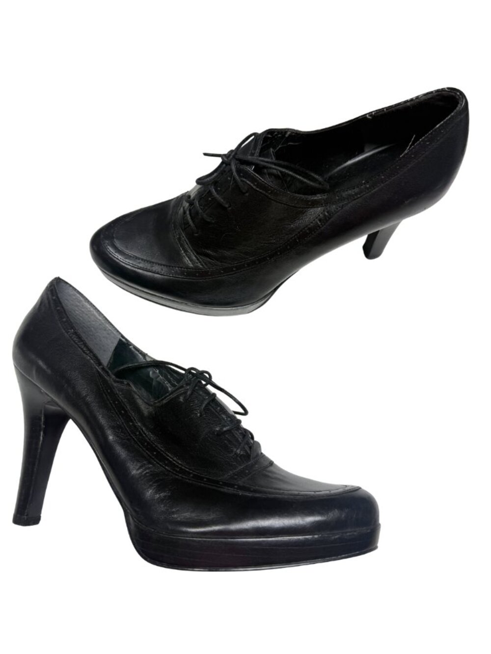 Nine West Black Leather Oxford Platform Heels - Size 9